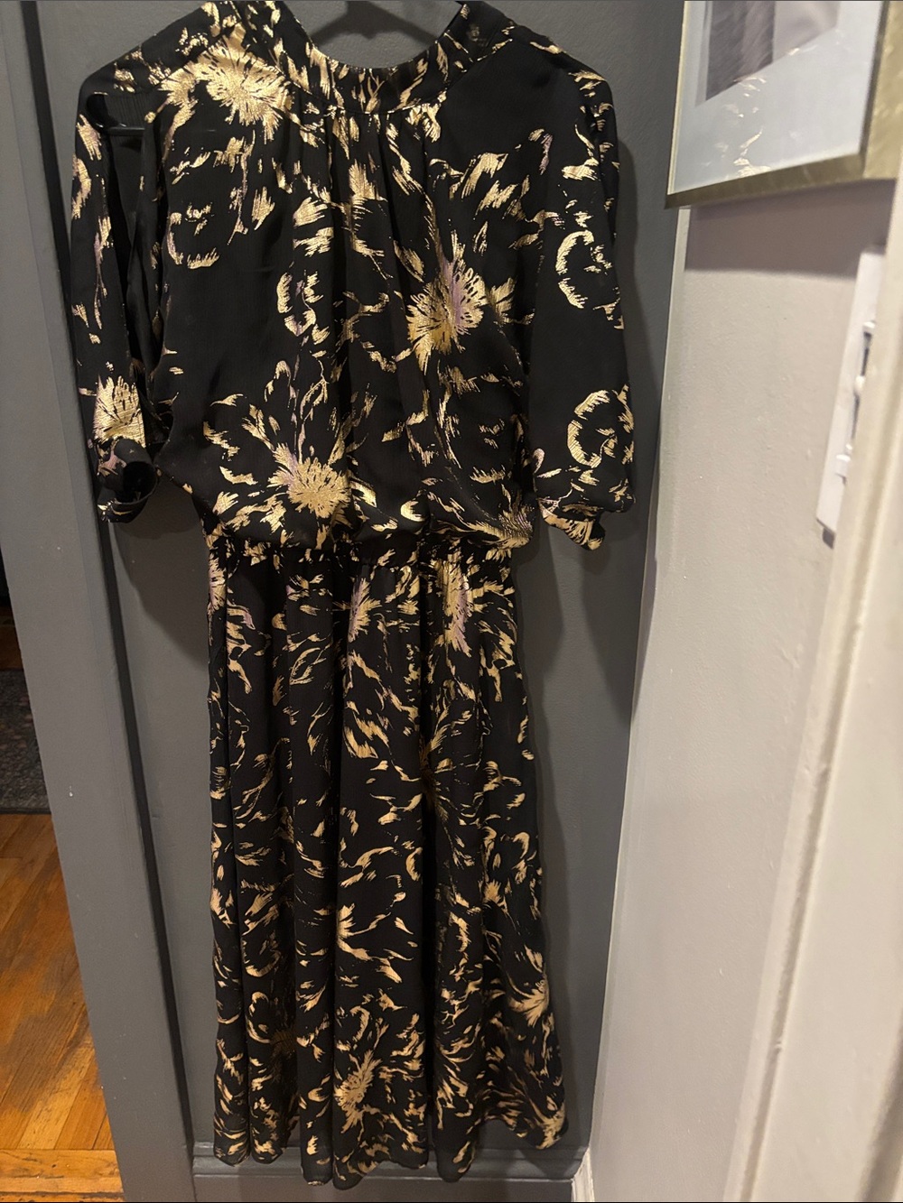 Calvin Klein Black Maxi Dress with Gold Floral Print